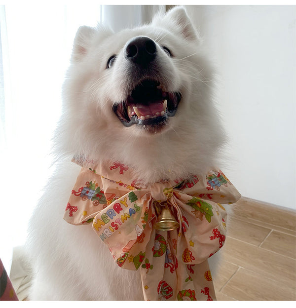 Christmas Plaid Bell Bow Dog Bandana & Tie